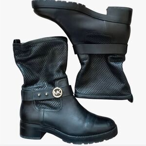 Womens MICHAEL Michael Kors Daria Flat Mid-Calf biker Boot black leather nib nwt